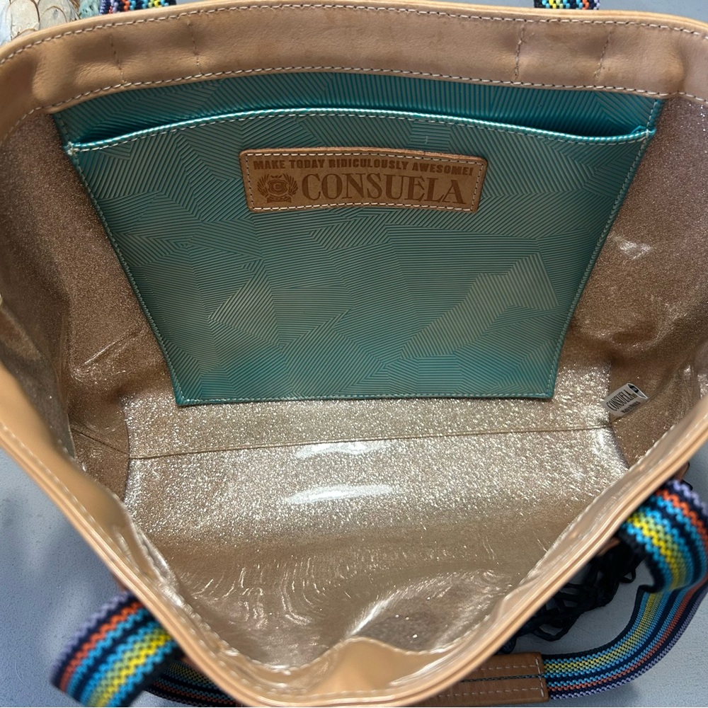 🌸🌼🌺 Consuela Brett Easy Tote Tan Patent Tote - Pink and Orange Floral Appliqués - Picture 5 of 16
